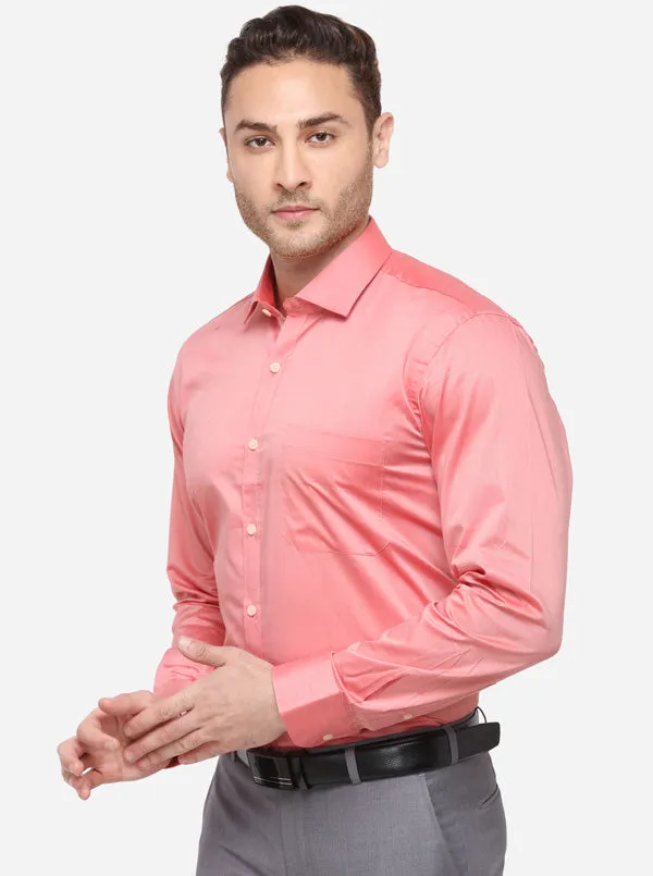 Light Orange Solid Slim Fit Formal Shirt | Metal