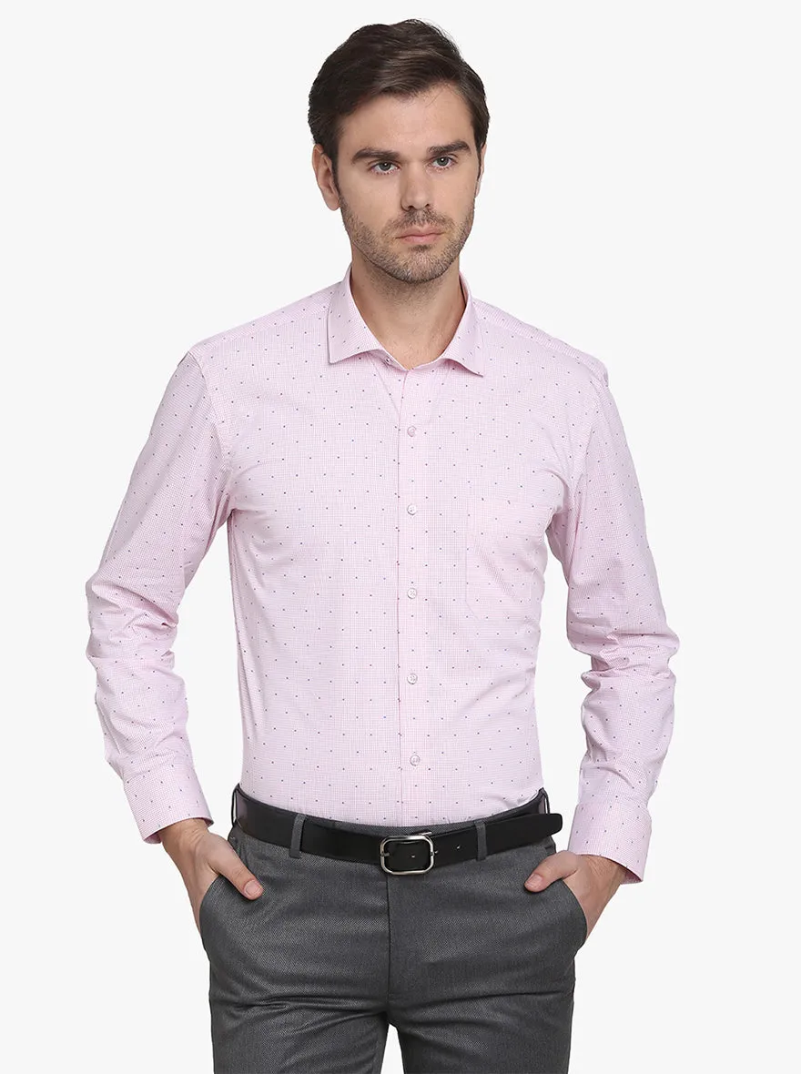 Light Pink Checked Regular Fit Formal Shirt  | Greenfibre