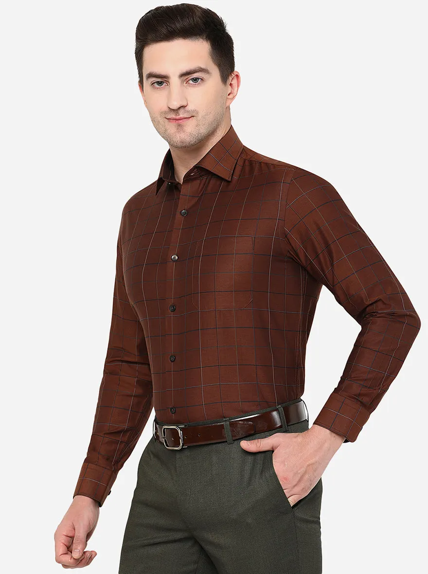 Maroon Checked Slim Fit Formal Shirt | Metal