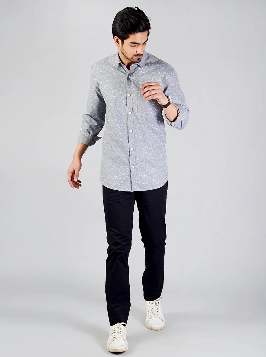 Neutral Grey Printed Slim Fit Casual Shirt | JadeBlue