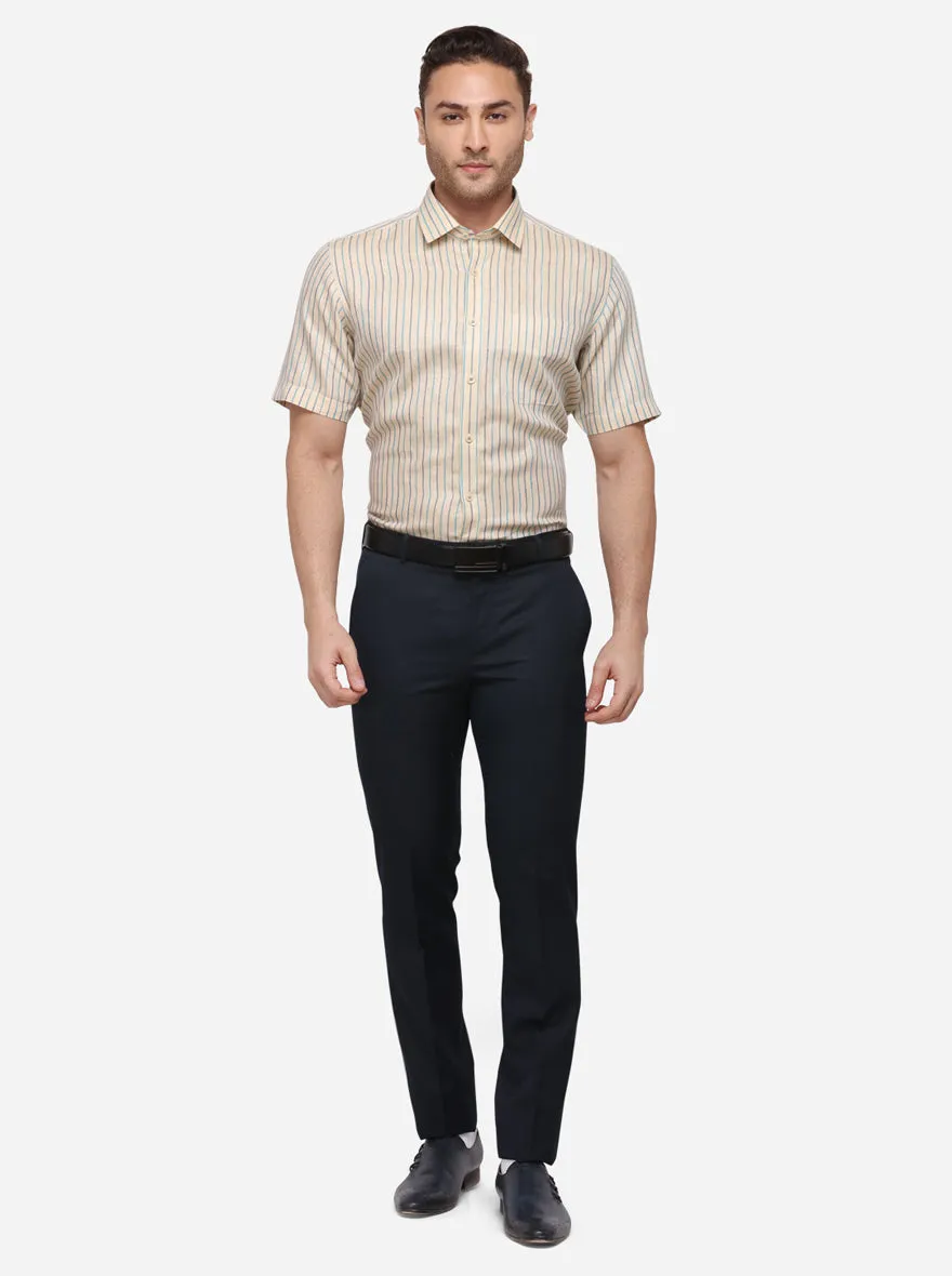 Off-White Striped Regular Fit Formal Shirt | JadeBlue