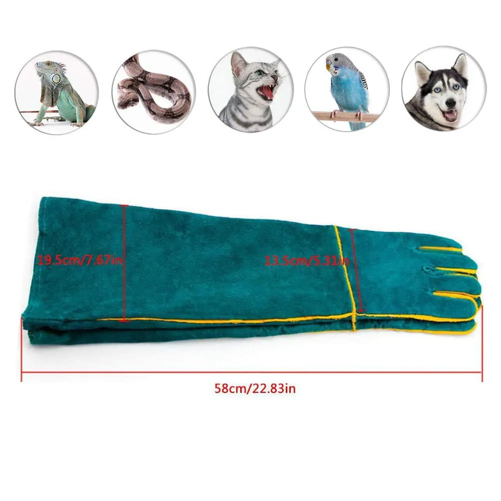 OMEM Animal Handling Gloves Full Leather Bite Proof Reptile Iguana Snake Lizard Scratch Resistant Protective Gloves Extra Long 23 Inch