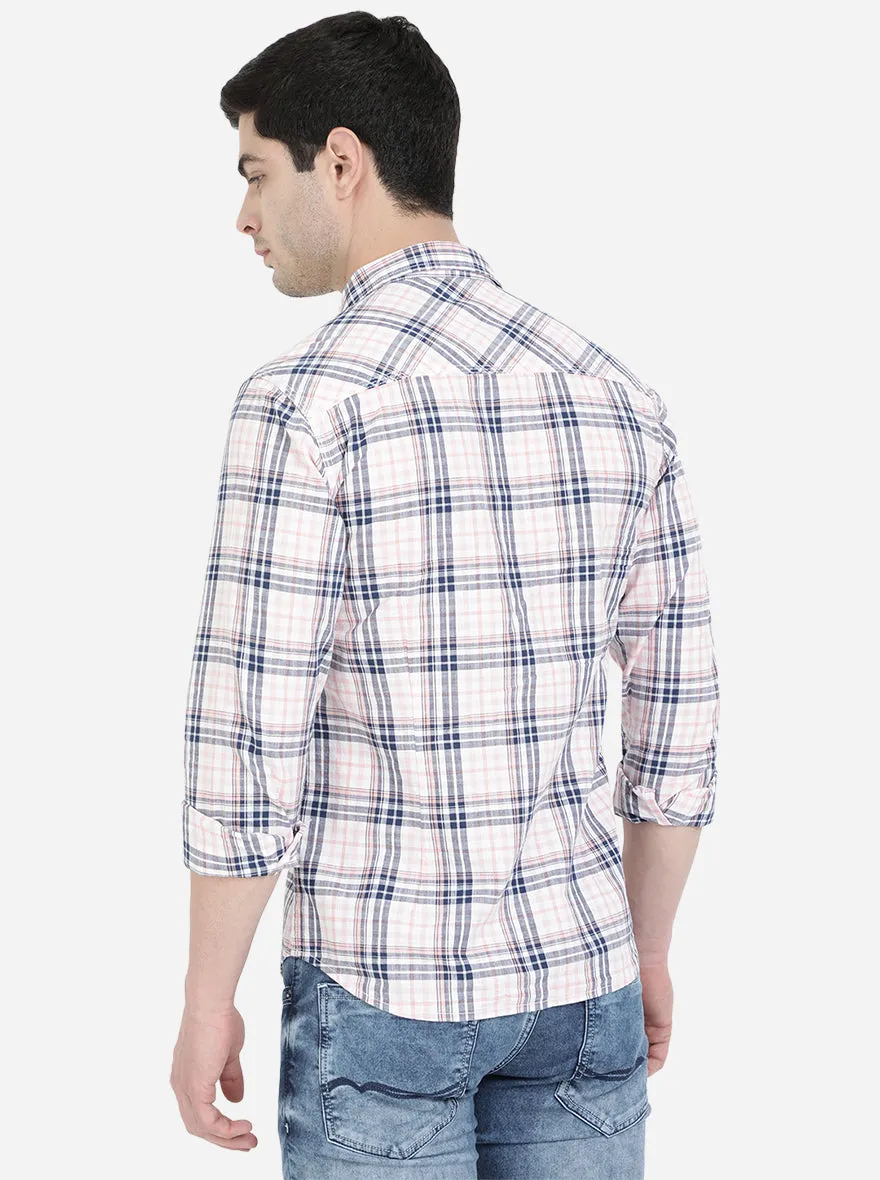 Orchid Pink & Navy Blue Checked Slim Fit Semi Casual Shirt | Greenfibre