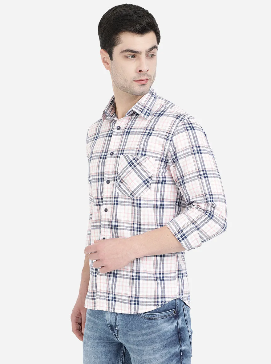 Orchid Pink & Navy Blue Checked Slim Fit Semi Casual Shirt | Greenfibre