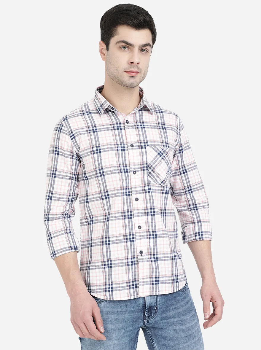 Orchid Pink & Navy Blue Checked Slim Fit Semi Casual Shirt | Greenfibre