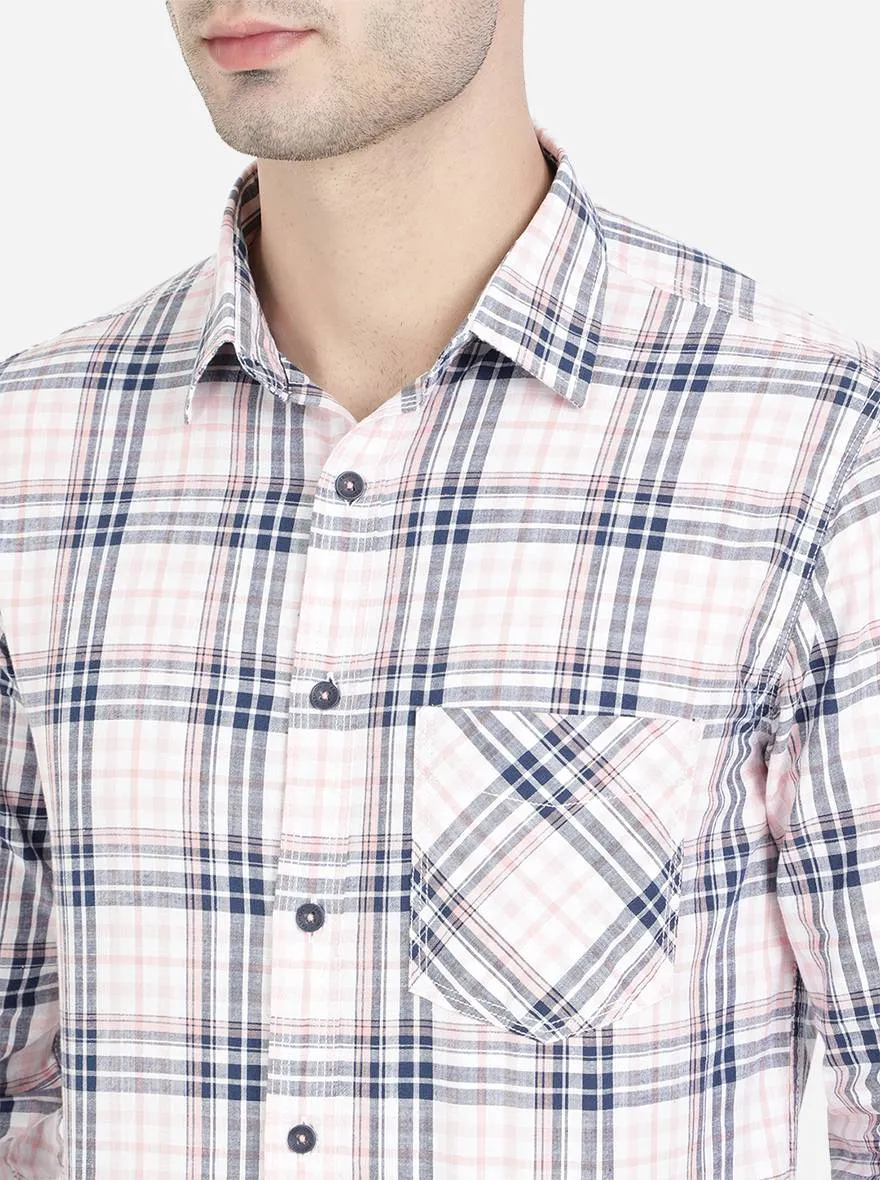 Orchid Pink & Navy Blue Checked Slim Fit Semi Casual Shirt | Greenfibre