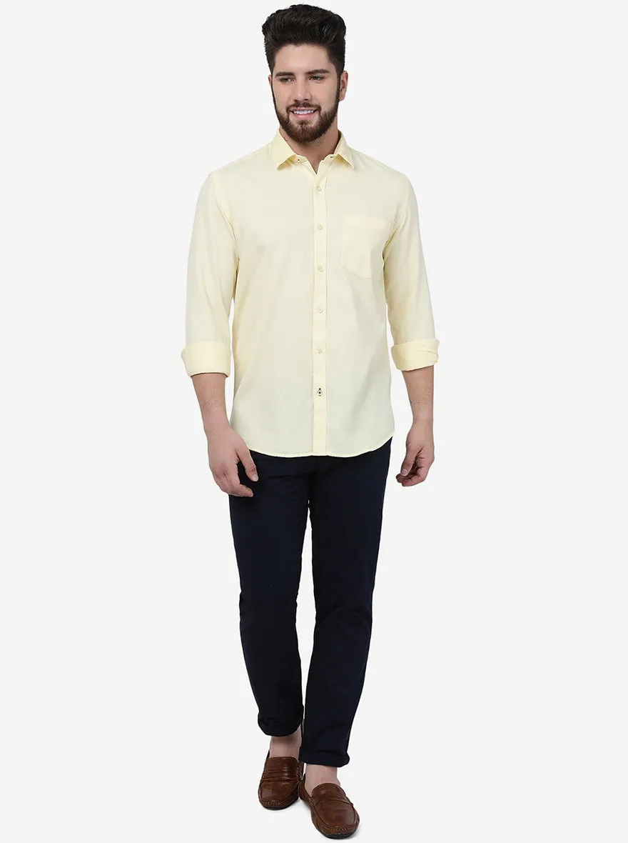 Pastel Yellow Solid Smart Fit Semi Casual Shirt | Greenfibre