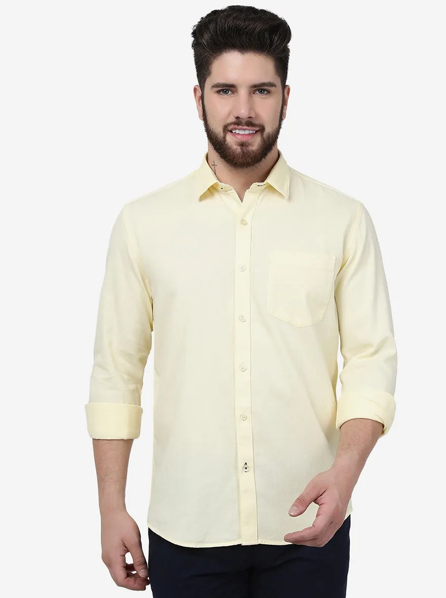 Pastel Yellow Solid Smart Fit Semi Casual Shirt | Greenfibre