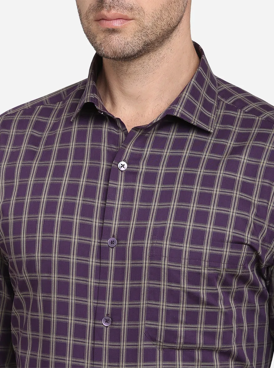 Purple & Cream Checked Slim Fit Formal Shirt | Metal