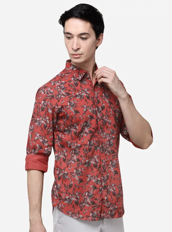 Red Slim Fit Printed Casual Shirt | Greenfibre