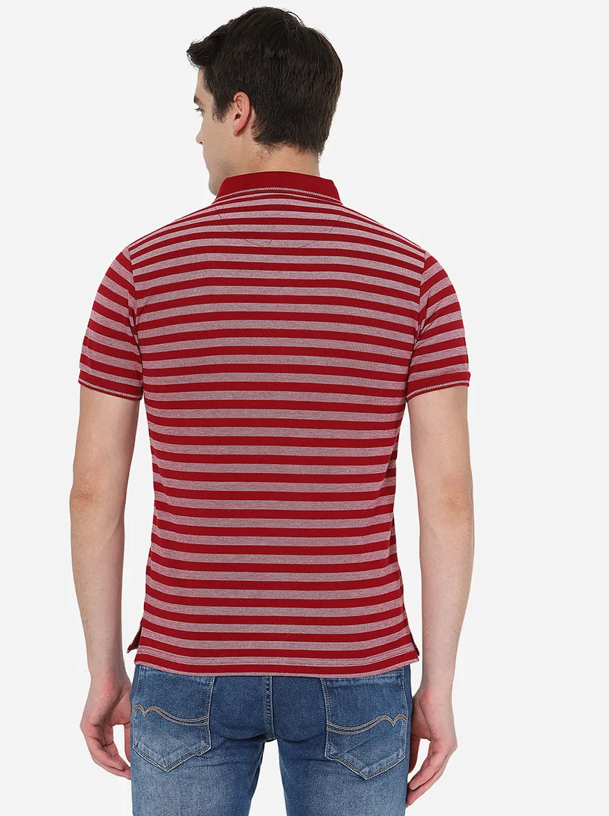 Red Striped Slim Fit Polo T-Shirt | JadeBlue