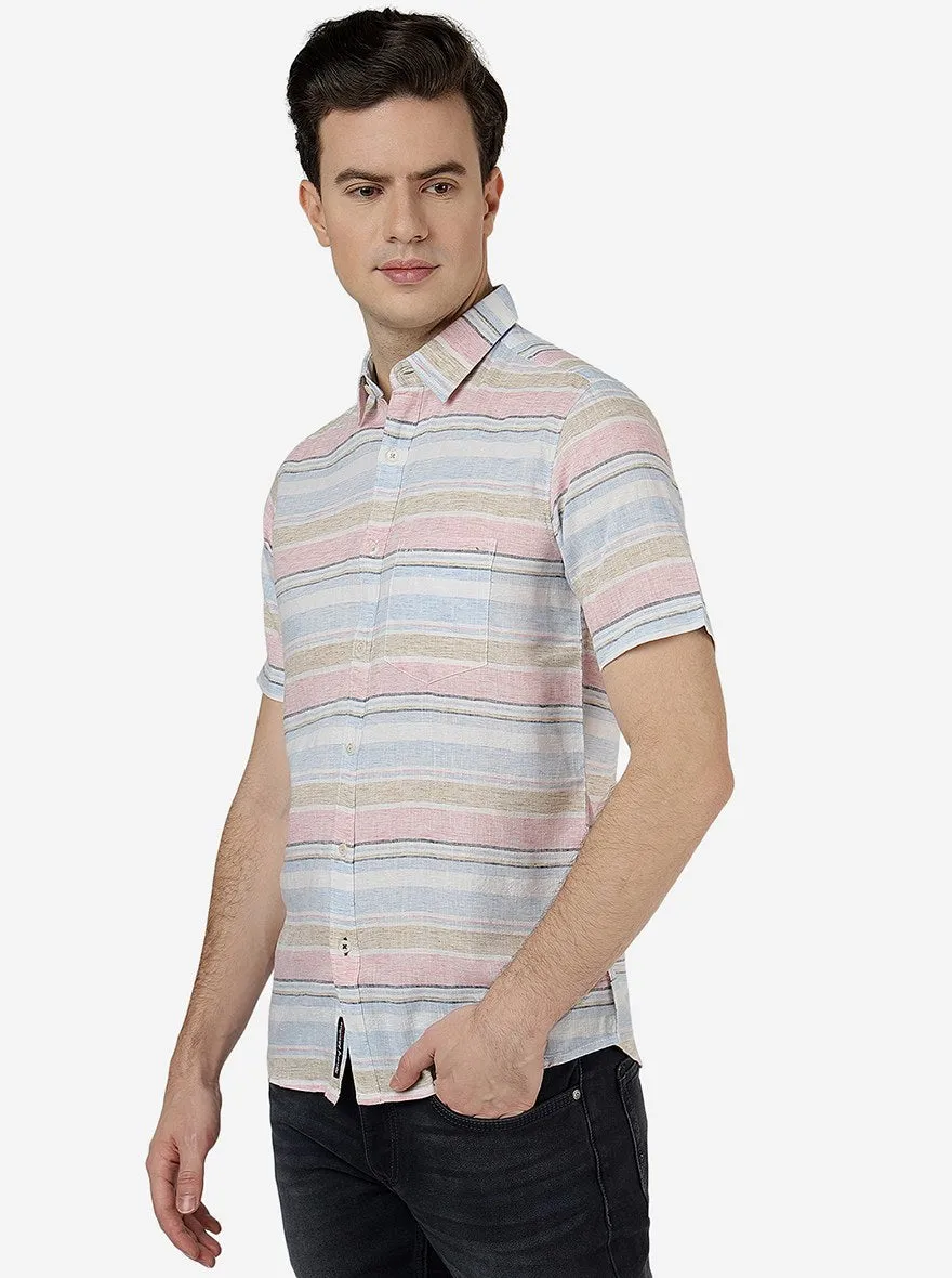 Rose Pink Striped Slim Fit Casual Shirt | JadeBlue