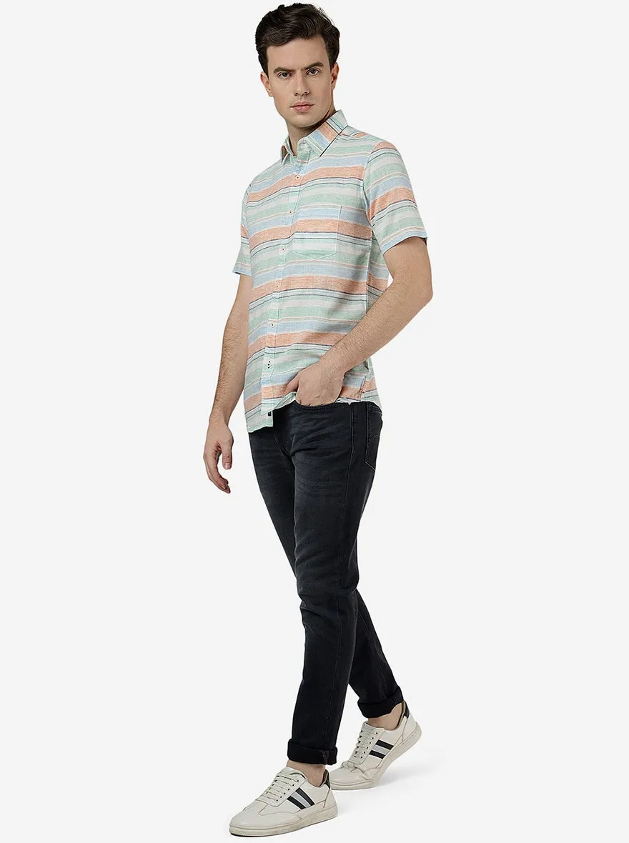 Rose Pink Striped Slim Fit Casual Shirt | JadeBlue