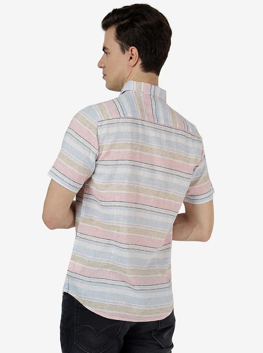 Rose Pink Striped Slim Fit Casual Shirt | JadeBlue