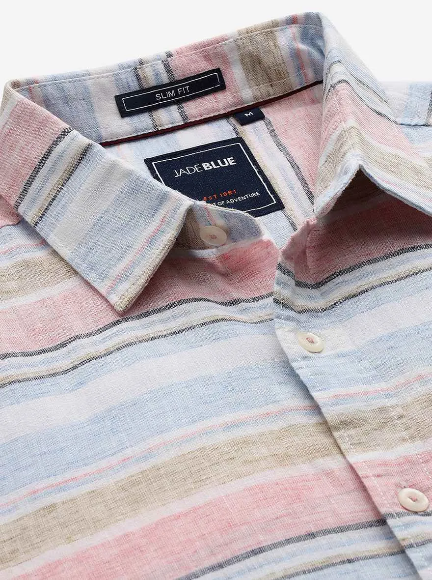 Rose Pink Striped Slim Fit Casual Shirt | JadeBlue