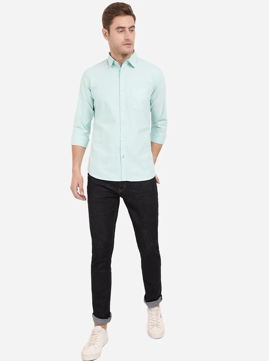 Sky Blue Solid Slim Fit Semi Casual Shirt | JadeBlue