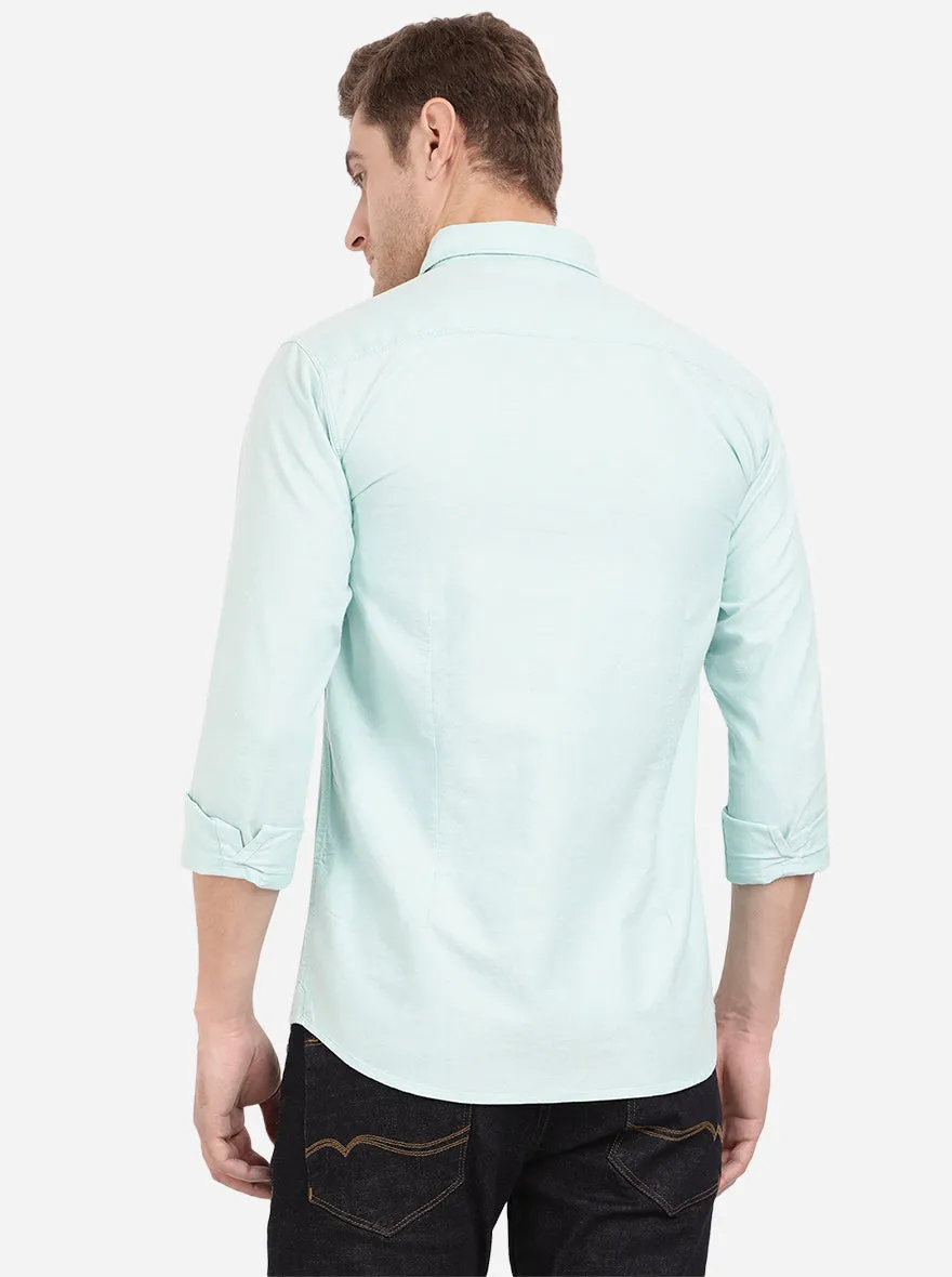 Sky Blue Solid Slim Fit Semi Casual Shirt | JadeBlue