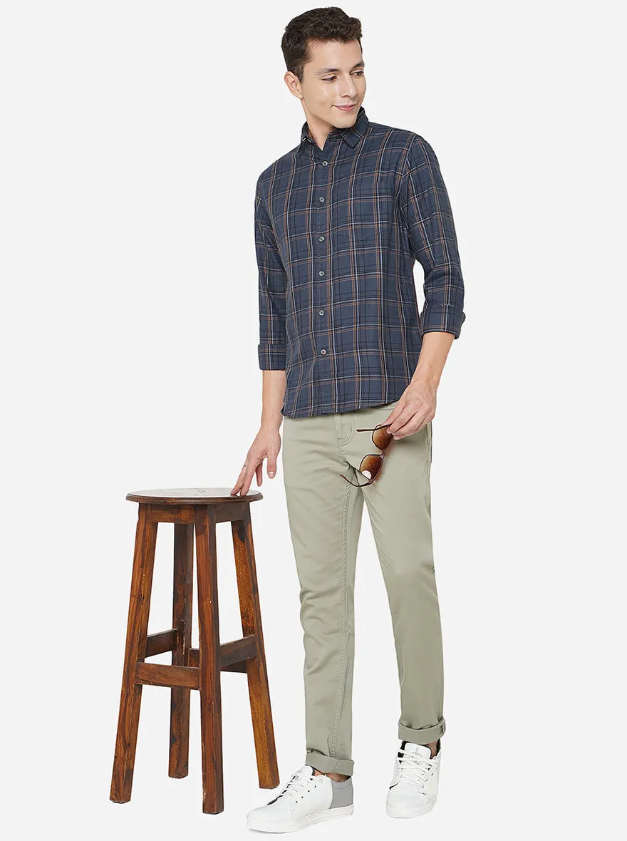 Slate Blue Checked Slim Fit Semi Casual Shirt | Greenfibre