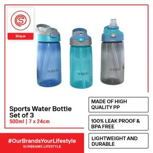 SLIQUE PP Sports Water Bottle BPA Free Set of 3 500ml | 0.5L (Boy)