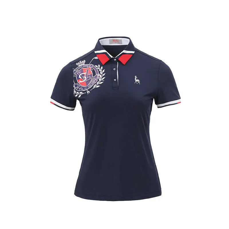 SVG Women's Navy Blue Printed Short-sleeved Lapel Polo Shirt