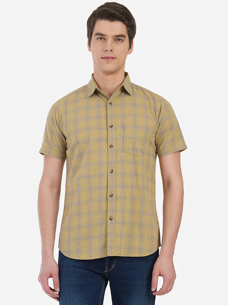 Tapenade Brown Checked Slim Fit Semi Casual Shirt | JadeBlue