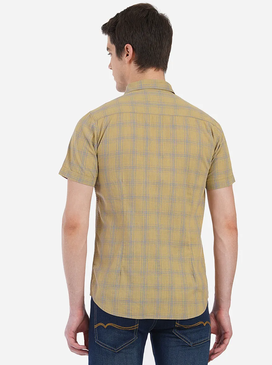 Tapenade Brown Checked Slim Fit Semi Casual Shirt | JadeBlue