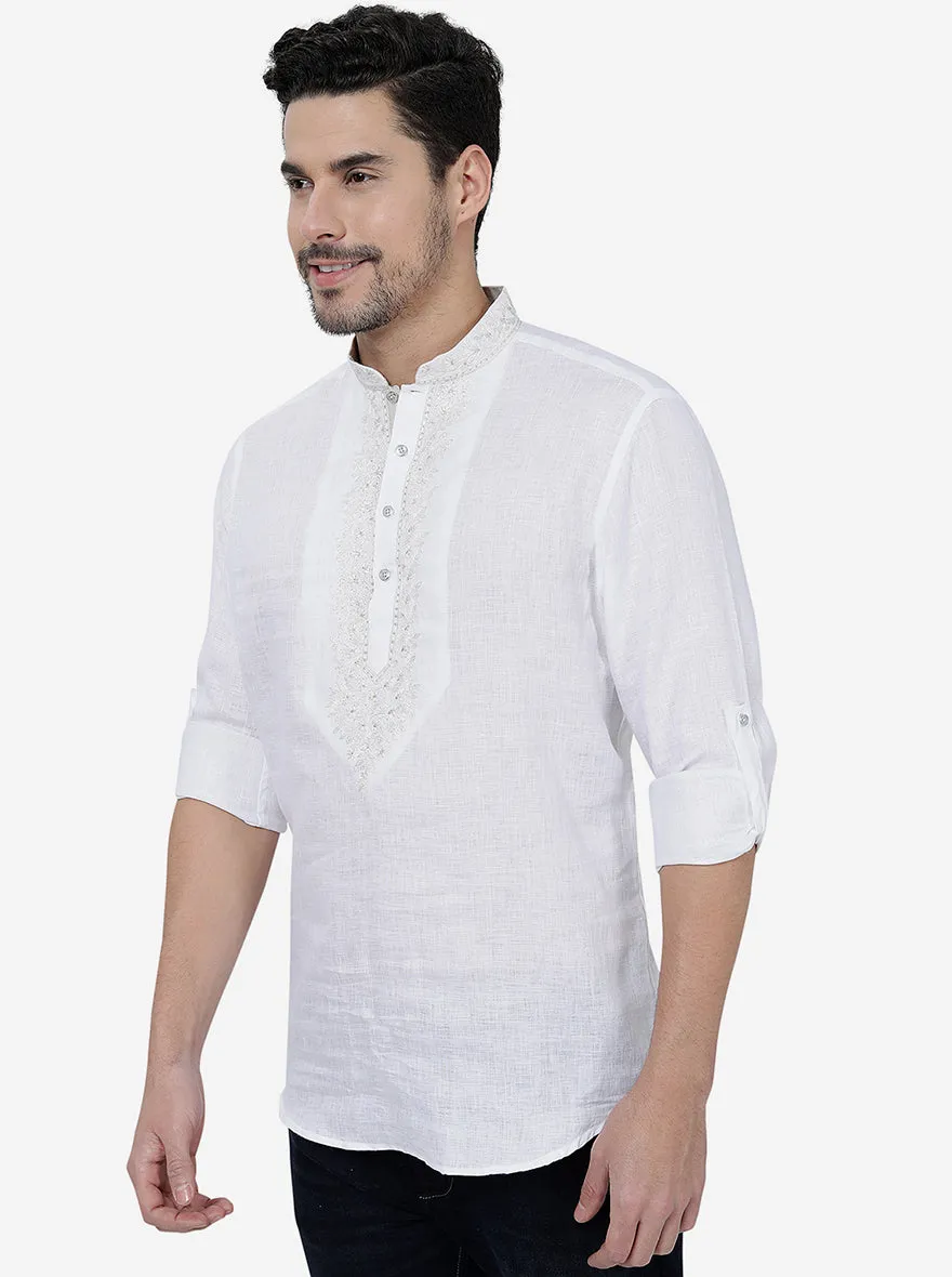 White Solid Slim Fit Party Wear Kurta | JB Studio