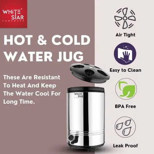 WHITESTAR Stainless Steel Insulated Water Jug/Container with Leak Proof Tap I Hot and Cold Upto 4-5 hours I PUF Insulated Double Walled Stainless Steel I Ideal for Hot Tea/Coffee/Water (10000 ML)