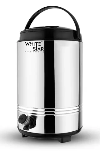 WHITESTAR Stainless Steel Insulated Water Jug/Container with Leak Proof Tap I Hot and Cold Upto 4-5 hours I PUF Insulated Double Walled Stainless Steel I Ideal for Hot Tea/Coffee/Water (10000 ML)