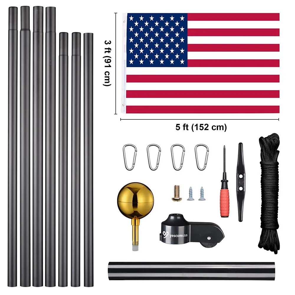 Yescom American Aluminum Sectional Flag Pole Set 25'