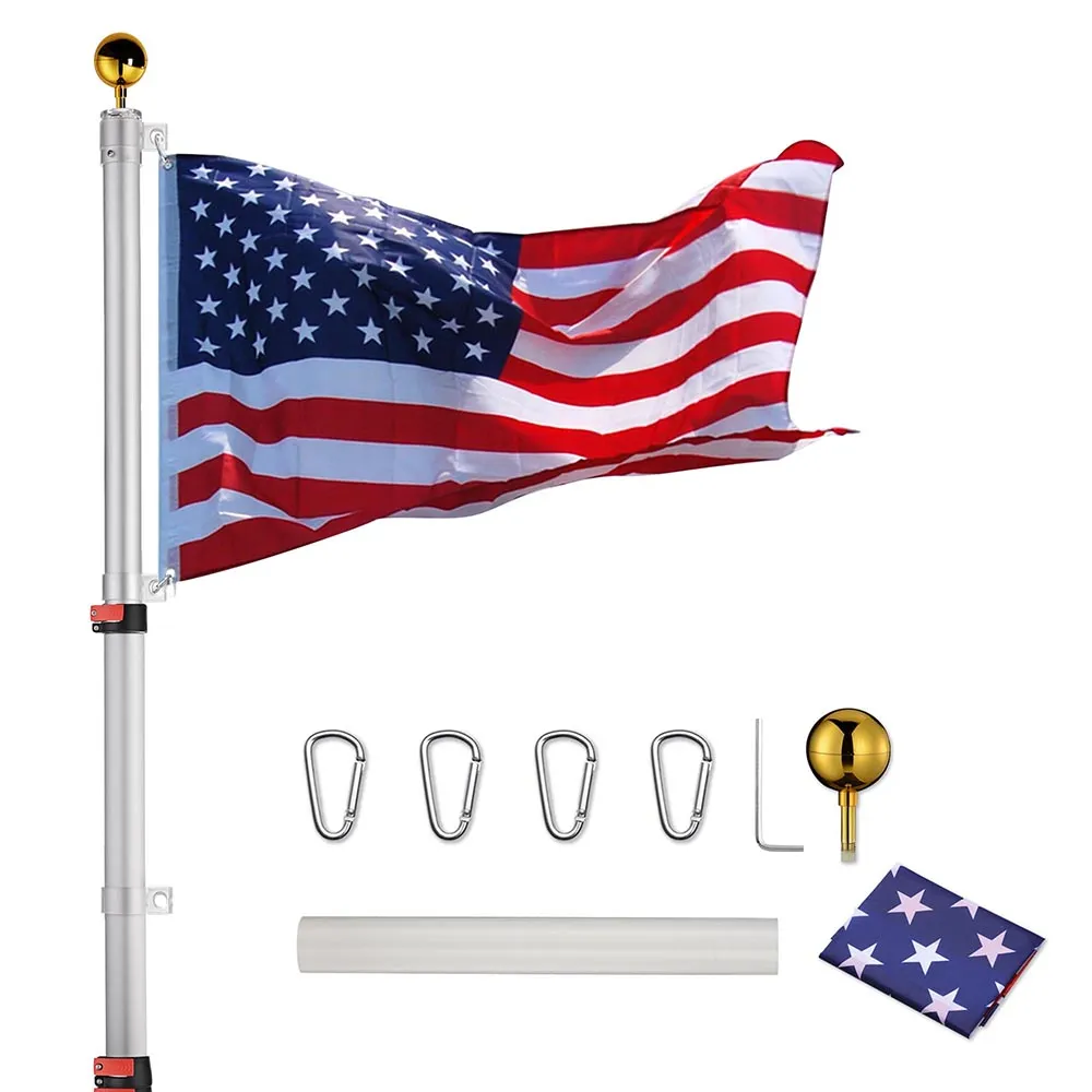 Yescom American Aluminum Telescopic Flagpole Set 20'